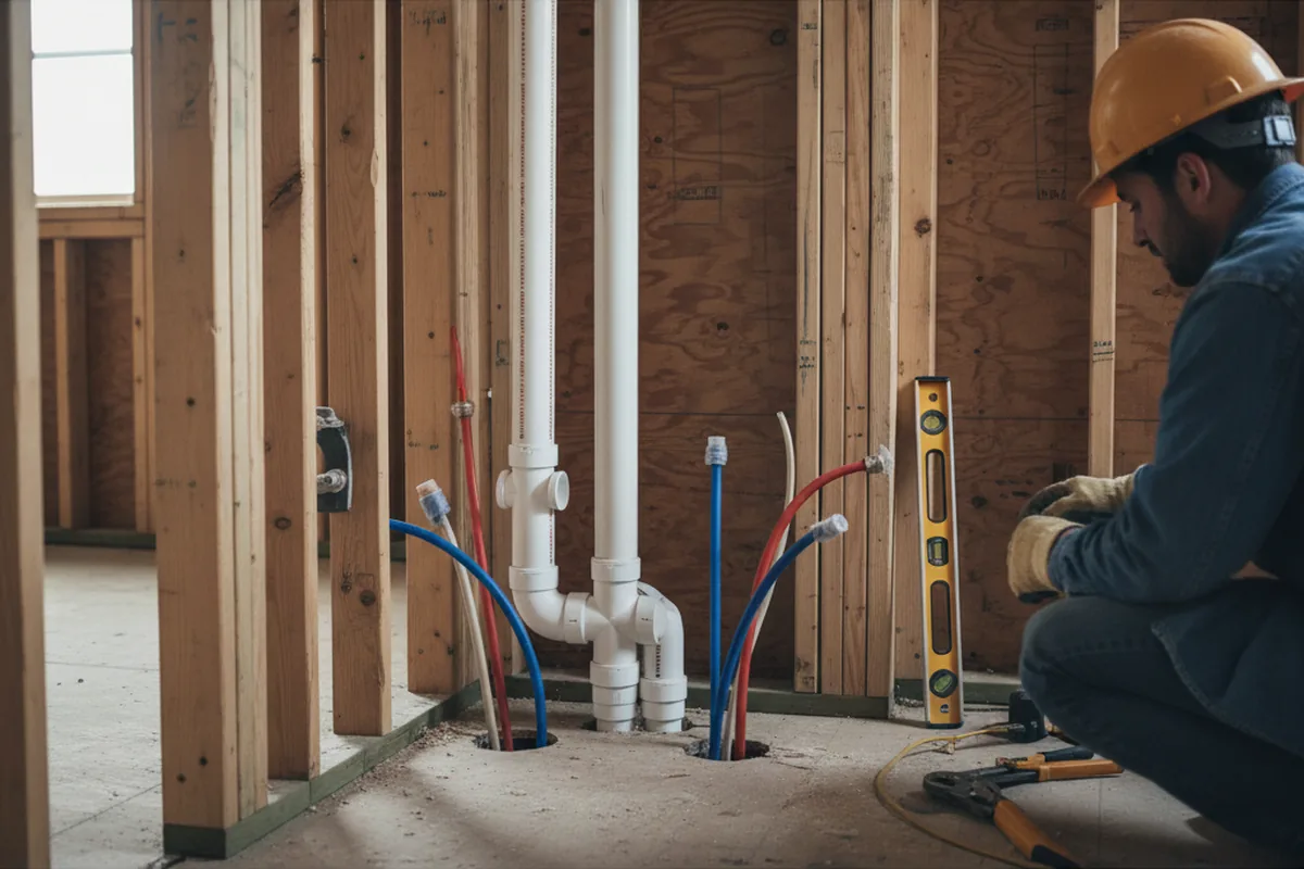 Drain and supply rough-in during Sump Pump Repair in Akron